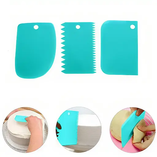 Набор кондитерских шпателей скребков для моделирования мастики и украшения тортов, кексов (3 штуки), Kitchen Master Бирюзовый 84798 - фото 1
