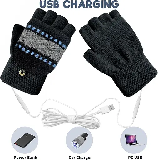 Рукавички з підігрівом USB для жінок та чоловіків, рукавички для підігріву рук для набору тексту, рукавички без пальців - фото 2