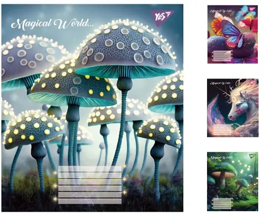 Зошити учнівські 12 аркушів лінія. YES Magical world, 25 шт. в упаковці