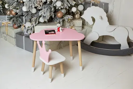 Детский комплект столик Облачко (Розовый) и стульчик Корона (Розовый с белым) - фото 9