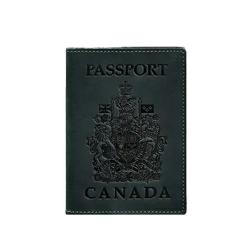 Кожаная обложка для паспорта с канадским гербом зеленая Crazy Horse - фото 6