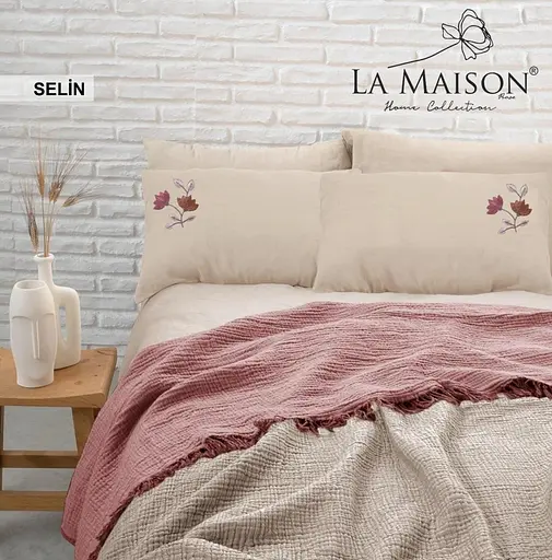 Літня постільна білизна з мусліновим покривалом-піке Selin Bej Gul La Maison pbe0051394 - фото 3