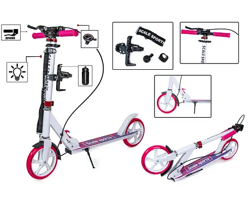 Самокат Scale Sports 52х10х80-96 см Бело-розовый 000231291 - фото 2