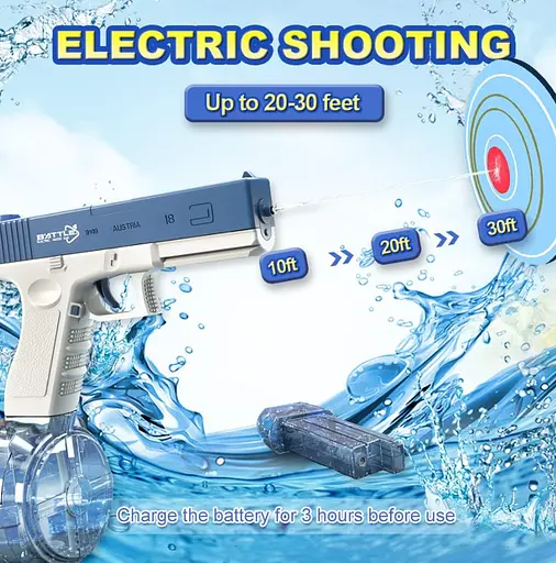 Электрический водяной пистолет высокого давления для детей и взрослых Glock Water Gun синий - фото 6