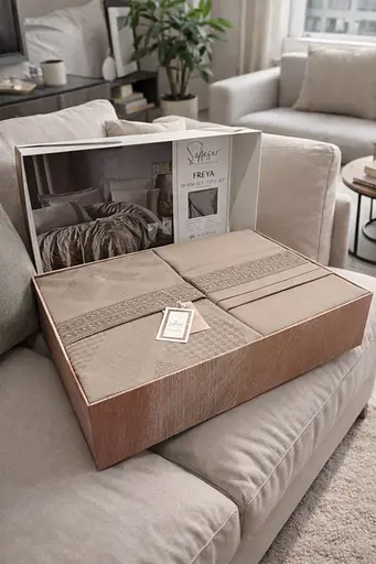 Комплект постельного белья евро 200×220 см с покрывалом сатин темно-бежевый TC303376224 - фото 4