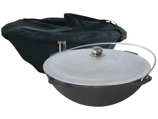 Казан чавунний азіатський з алюмінієвою кришкою 8 л та чохлом - фото 1