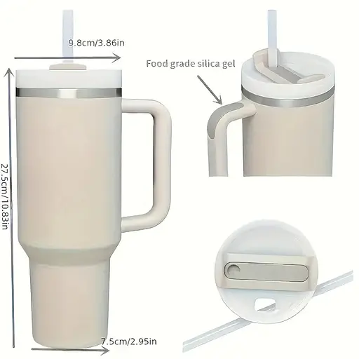 Термокружка из нержавеющей стали с трубочкой 1200мл Термос Термостакан Термобутылка Белый - фото 2