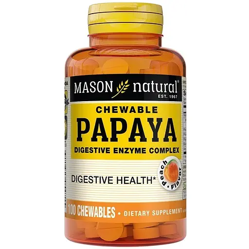 Папайя, комплекс пищеварительных ферментов Mason Natural Papaya, Digestive Enzyme Complex 100 жевательных таблеток - фото 3