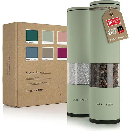 Набір для подрібнювачів для солі та перцю LARS NYSØM 2 шт. I Млин для солі та перцю з регульованим керамічним м'ясорубкою I Набір