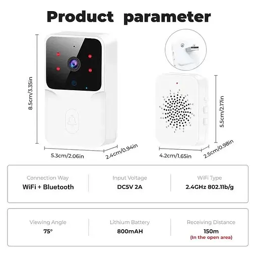 Звонок дверной умный с видеодомофоном и Wi-Fi камерой Белый - фото 4