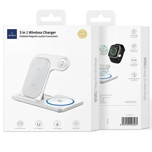 БЗП WIWU Wi-W020 3 in 1 wireless charger White - фото 6