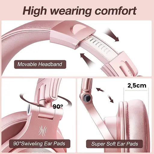 Гарнітура OneOdio Fusion A70, Bluetooth+3,5мм/6,35мм, Rose Gold - фото 4