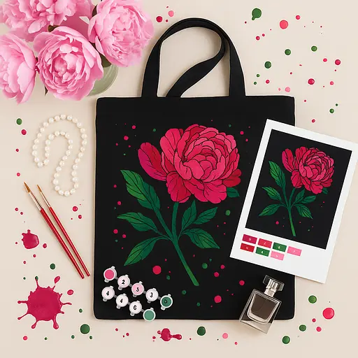 Набір екосумка-розмальовка Ніжна півонія 38х42см чорна бавовна 200г/м2 ROSA Talent [CD]