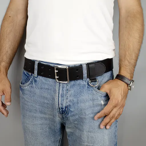 Ремень мужской кожаный широкий черный JK-5080 (120 см) - фото 6