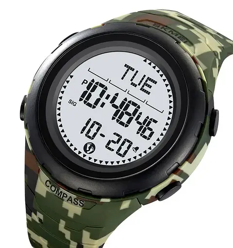 Годинник чоловічий наручний спортивний Skmei 2166 Compass з компасом і крокоміром (Камуфляж з білим) - фото 2