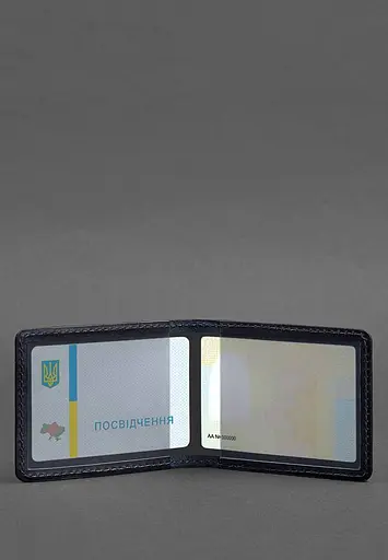 Кожаная обложка для удостоверения с гербом темно-синяя - фото 4