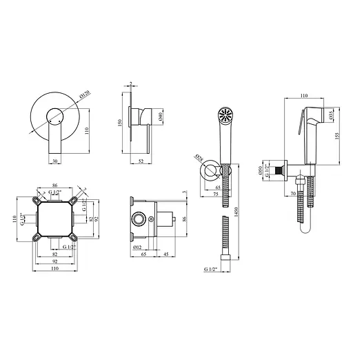 Набір гігієнічного душу прихованого монтажу Kroner KRP Basis - C080SB CV024298, Хром - фото 2