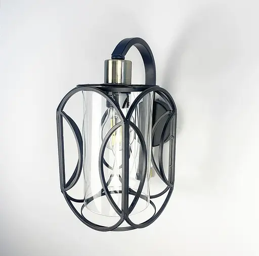 Бра з прозорим плафоном у чорному каркасі 30х15 см Арт. 12055/1W BK+TR Line F - фото 1