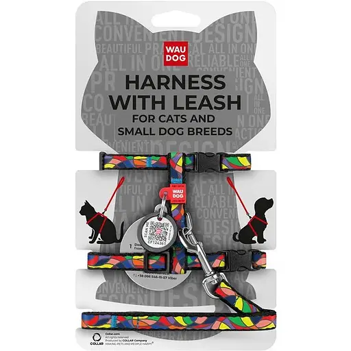 Шлея з повідцем Waudog Nylon з QR паспортом, малюнок "Вітраж", пластиковий фастекс