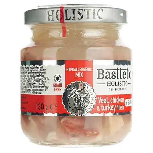 Влажный корм для кошекBasttet'o Holistic микс Говядина с индейкой и курицей в соусе 130 г - фото 3