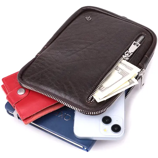 Прямоугольная мужская сумка бананка из гладкой натуральной кожи GRANDE PELLE 15,5х20,5х3,5 см sum0027007 - фото 9