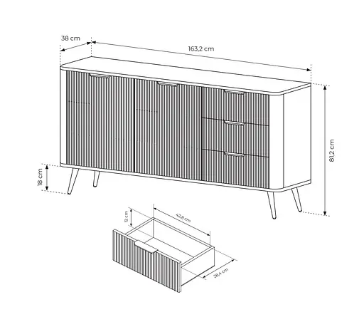 Комод Perfect Home Ланте / Lante 2-дверний з 3 шухлядами і золотими ніжками 2D3S/163 Беж (PFH-091180) - фото 3