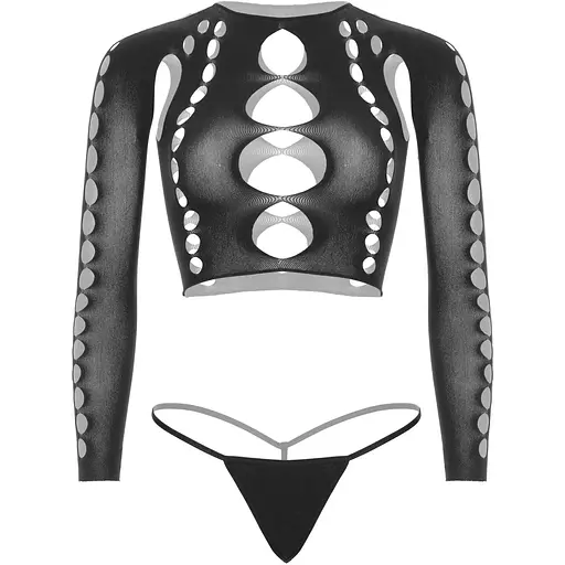 Комплект Leg Avenue Long sleeve crop top & stRing Black One Size - фото 3