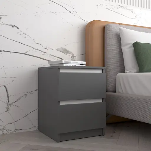 Приліжкова тумба Vays R-5 Антрацит-Білі планки, 2 шухляди без ручок, ЛДСП 40×40×53 см - тумба в спальню - фото 2