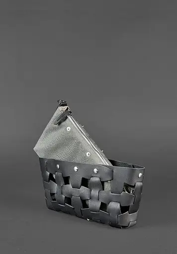 Шкіряна плетена жіноча сумка Пазл S чорна Krast - фото 5