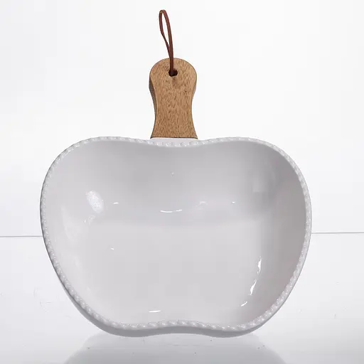 Тарелка фарфоровая глубокая с ручкой Яблоко 25×20×5 (см) сервировочное блюдо с ручкой для подачи Белый Yiwu ZJH-15-6 - фото 3