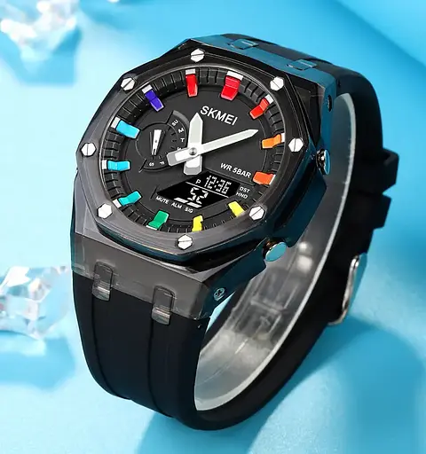 Часы мужские спортивные Skmei 2100 (Черные с черным циферблатом) - фото 5