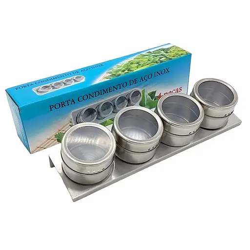 Набор емкостей для специй и приправ с магнитной подставкой, 4 кухонные баночки по 100 мл, Kitchen Master 87440 - фото 1