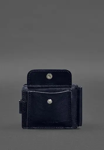 Кожаное портмоне 13.1 зажим с хлястиком синий краст - фото 7