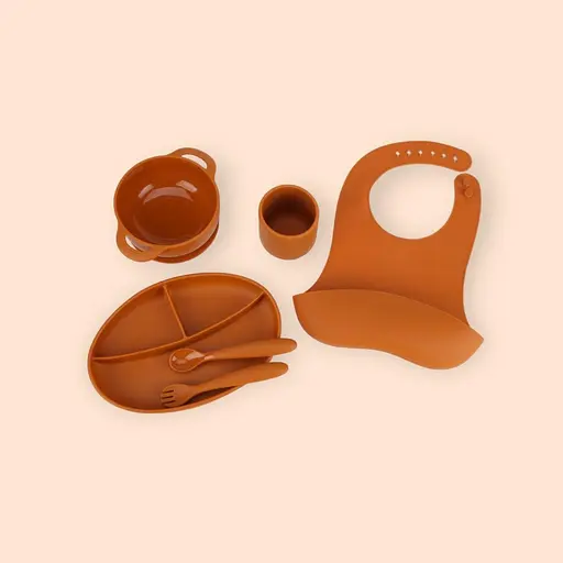 Набор силиконовой посуды для прикорма детей, 6 предметов, orange - фото 1