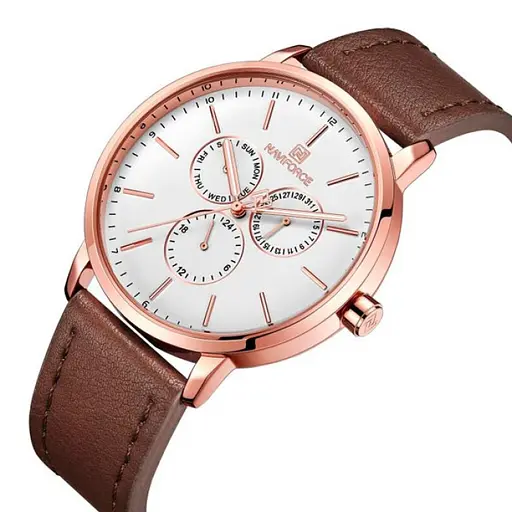 Мужские часы Naviforce Business Leather Gold NF3001