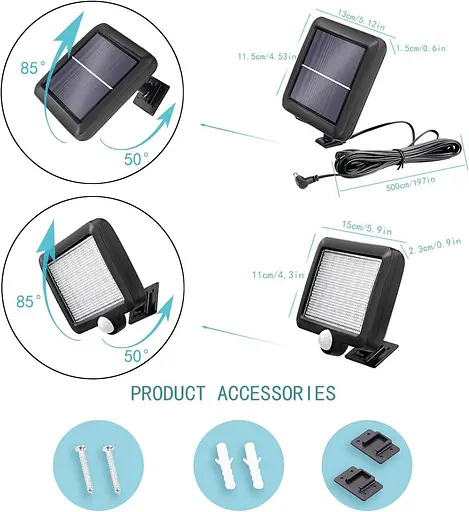 Сонячний настінний світильник Jorft 56 світлодіодів з датчиком людини/світла Водонепроникні - фото 6