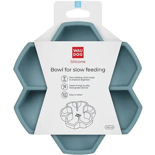 Миска для медленного кормления Waudog Silicone 450 мл серый
