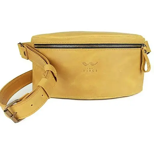 Шкіряна поясна сумка жовта вінтажна - фото 1