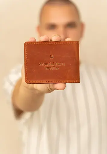 Кожаная обложка для удостоверения участника боевых действий (УБД) 2.2 светло-коричневая Crazy Horse - фото 3