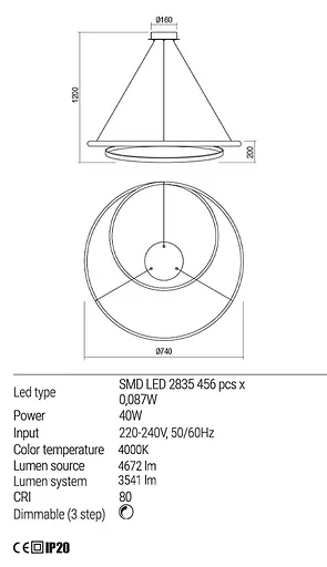 Подвесной светильник Redo TORSION SU LED 40W D750 4000K SAND WHITE (4.1.2) 01-1890 - фото 3