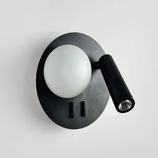 Праве бра із спотом та плафоном у чорному круглому корпусі Ø 18 см Line F Арт. WJ033/2 R BK (правий) - фото 3