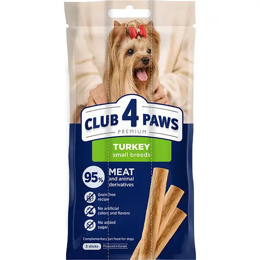 Лакомство для собак Club 4 Paws мясная палочка индейка для малых пород 3 шт по 12 г - фото 1