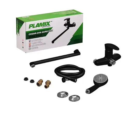 Смеситель для ванны Plamix CEZAR-006 EURO SET Matte black, со шлангом, лейкой и кронштейном (PM0690) - фото 7