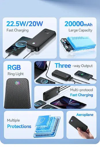 Павербанк - портативний акумулятор Rocoren Haoyue Pro 20000mAh 22.5W чорний - фото 7