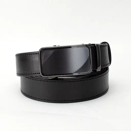 Ремень кожаный мужской черный на автомате SF-3418 (130 см) - фото 1