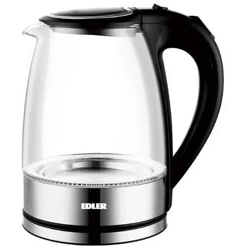 Электрочайник Edler EDEK-817, черный, 2000W, 1.8л, стекло+нерж.сталь, дисковый, индикатор уровня воды, подсветка, защита от - фото 1