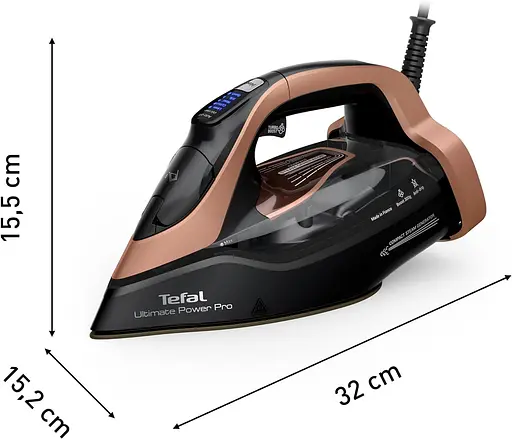 Tefal Праска Ultimate Power Pro, 3200Вт, 350мл, паровий удар -300гр, постійна пара - 85гр, керам. підошва, чорно-золотий - фото 3