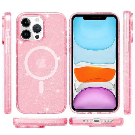 Чохол Epik TPU Galaxy Sparkle MagFit для Apple iPhone 12 Pro/12, 6.1 Pink+Glitter - фото 2