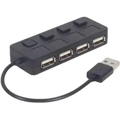 Хаб Usb Gembird UHB-U2P4-05, черный, Usb 2.0 - 4xUsb 2.0, 15 см, кнопка выключения для каждого порта с подсветкой - фото 1