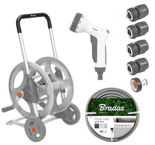 Металевий візок зі шлангом Bradas WHITE LINE 1/2" 20 м та аксесуарами комплект для поливу SILVER PRO SET (WL-AG33320SET1) - фото 1